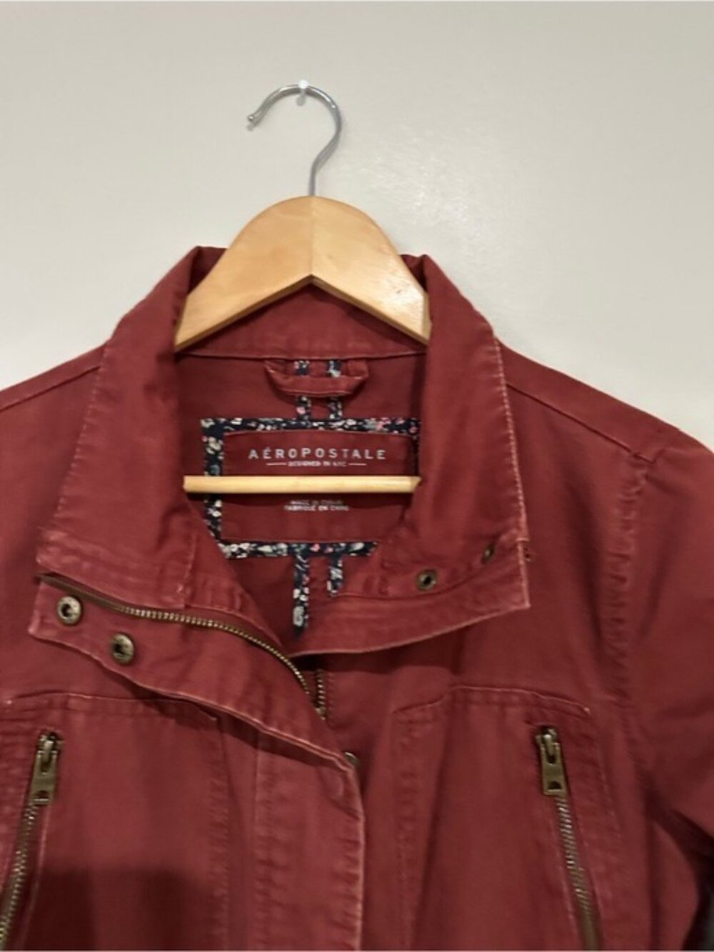 Aéropostale Brick Red Utility Field Jacket Medium Cotton Moto Military - Picture 4 of 11